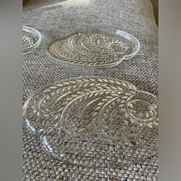 Set Of 4 Vintage Federal Pressed Glass Homestead Clear Oval Snack Plates Dishes - Picture 5 of 6